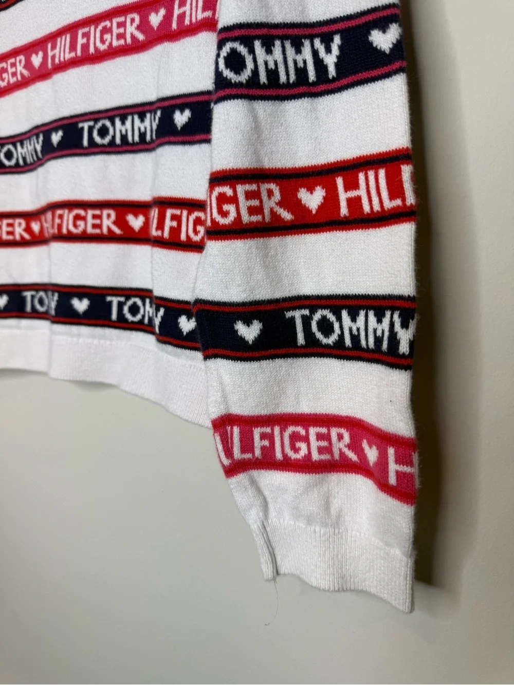 Tommy Hilfiger Red, White & Navy Logo Stripe Pullover